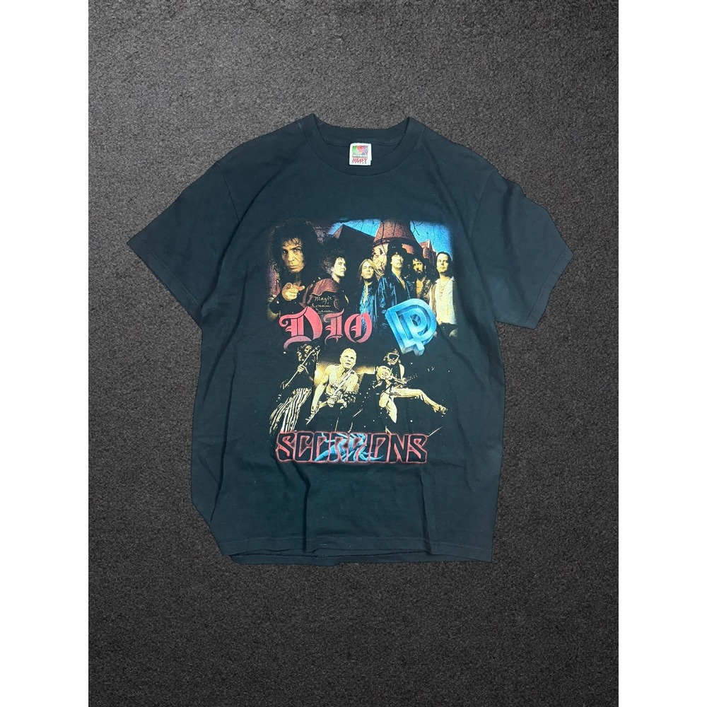 Scorpions Dio Tour 2002 T-Shirt Mens Medium Black Fruit of the Loom Heavy Cotton